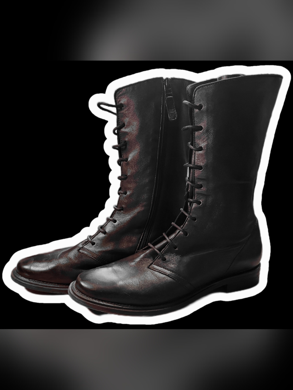 Cole Haan Black Lace-Up Leather Mid-Calf Boots